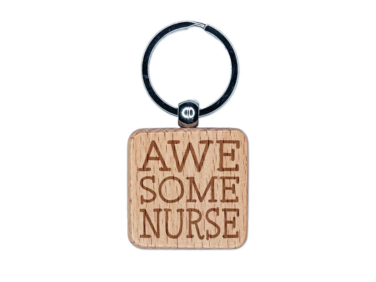 Awesome Nurse Fun Text Engraved Wood Square Keychain Tag Charm